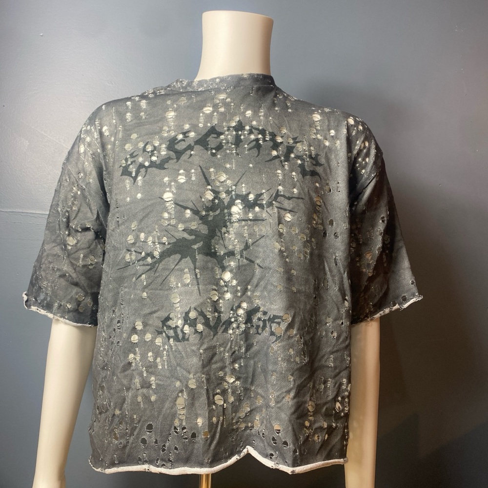 Zara Charcoal Distressed Short Sleeve Tee M